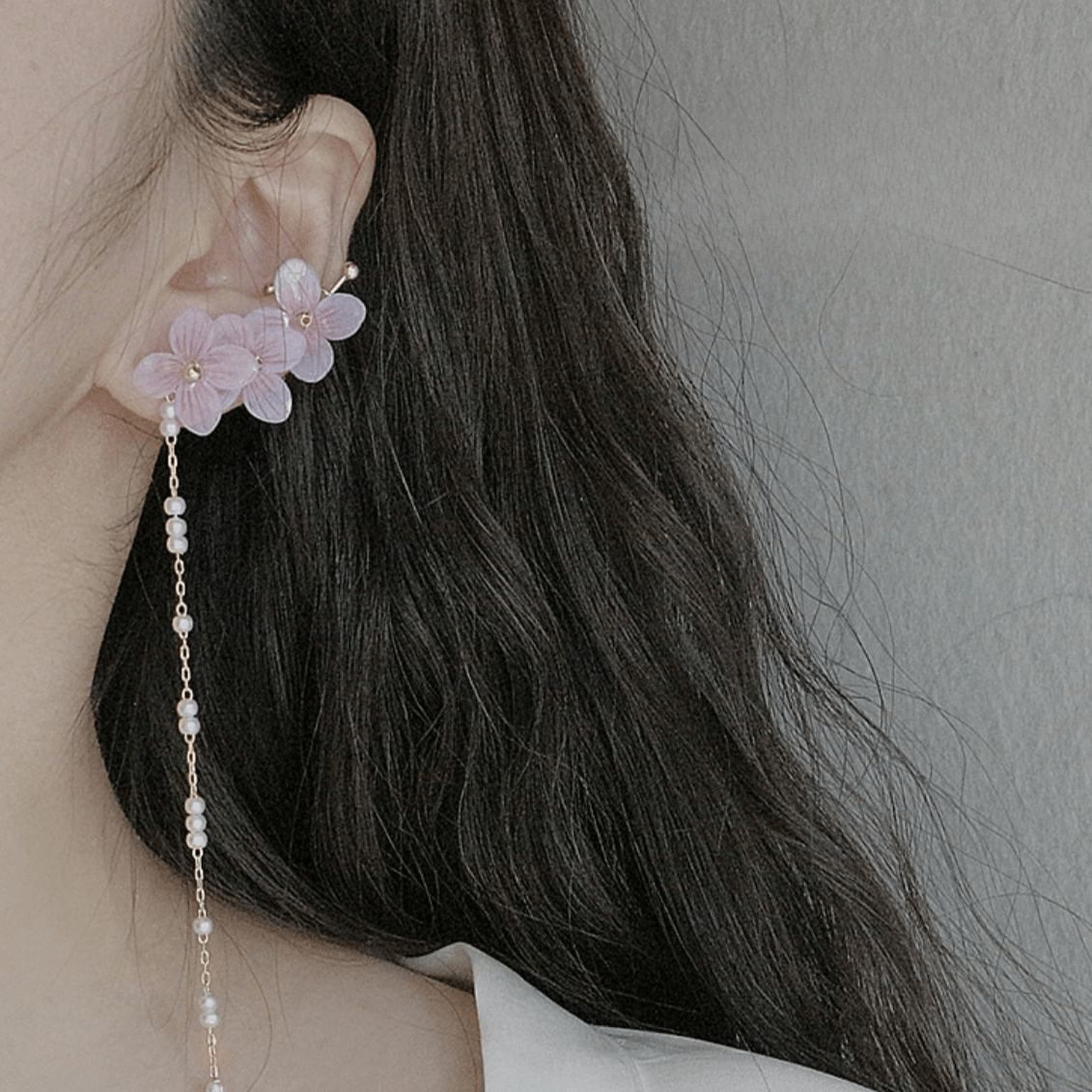 Peach Blossom Flower Pearl Ear Clip Earring