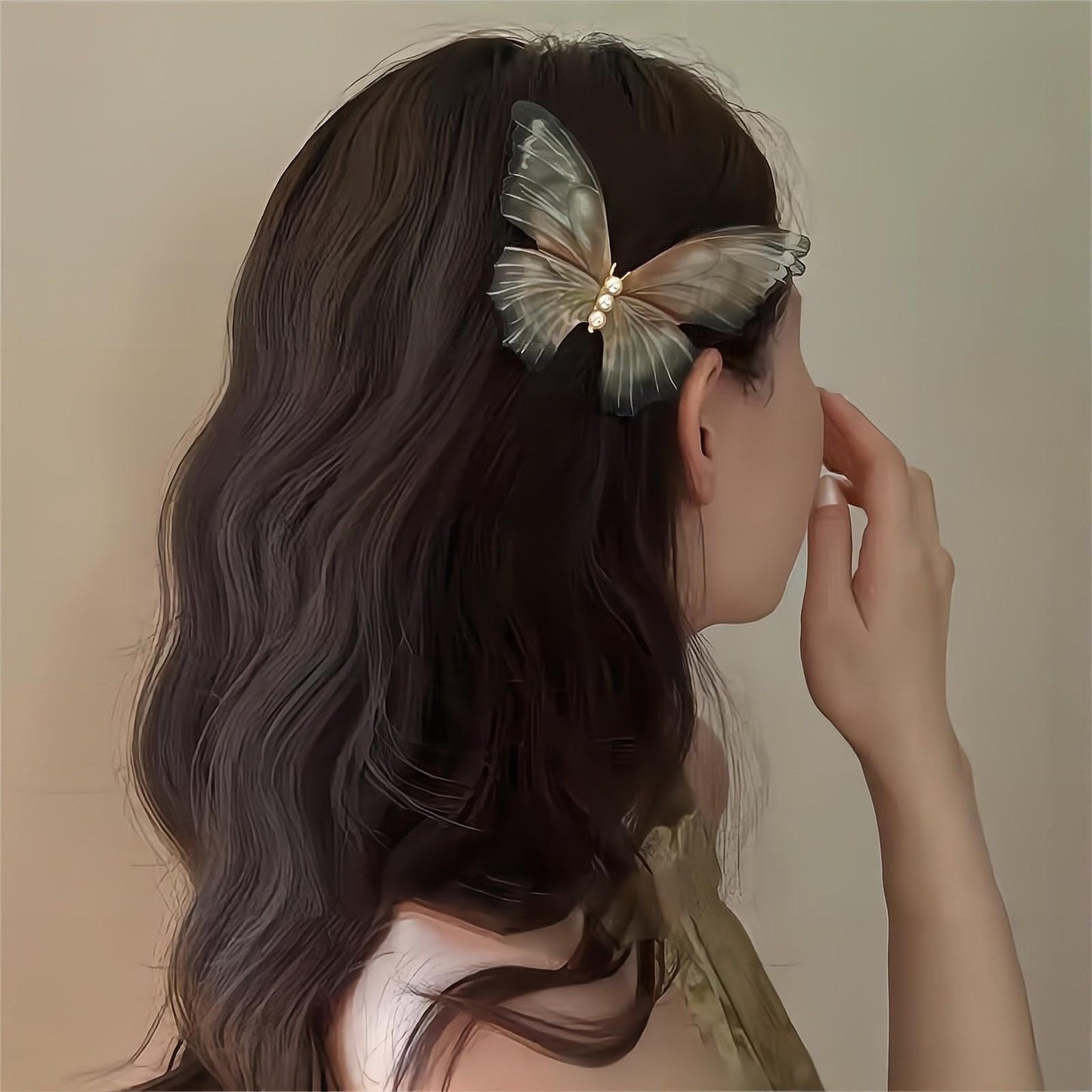 Haarspange mit Schmetterling und Perlenanhänger
