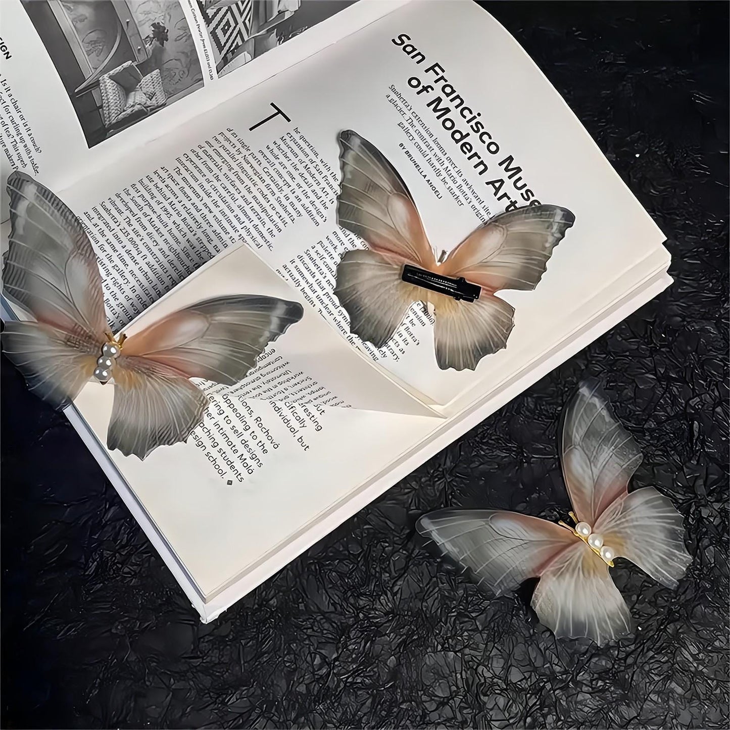Haarspange mit Schmetterling und Perlenanhänger