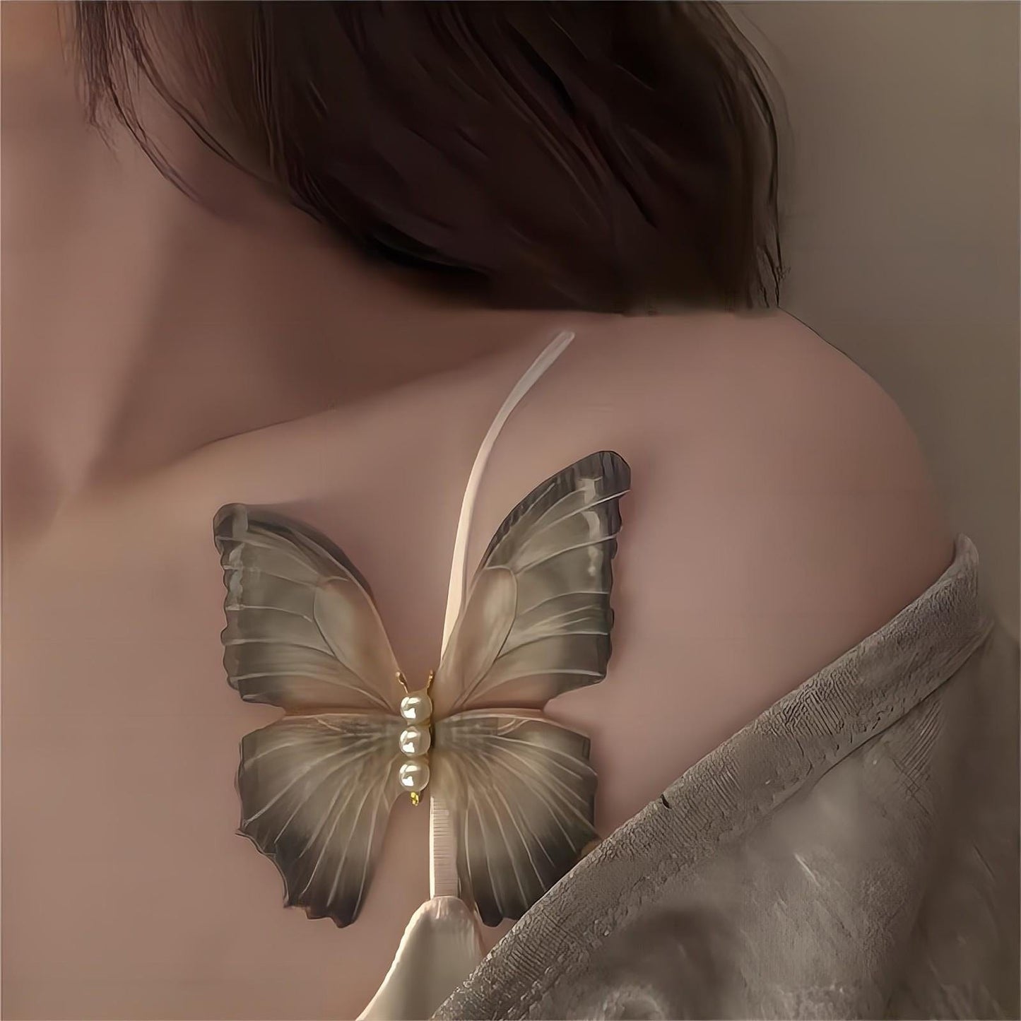 Haarspange mit Schmetterling und Perlenanhänger
