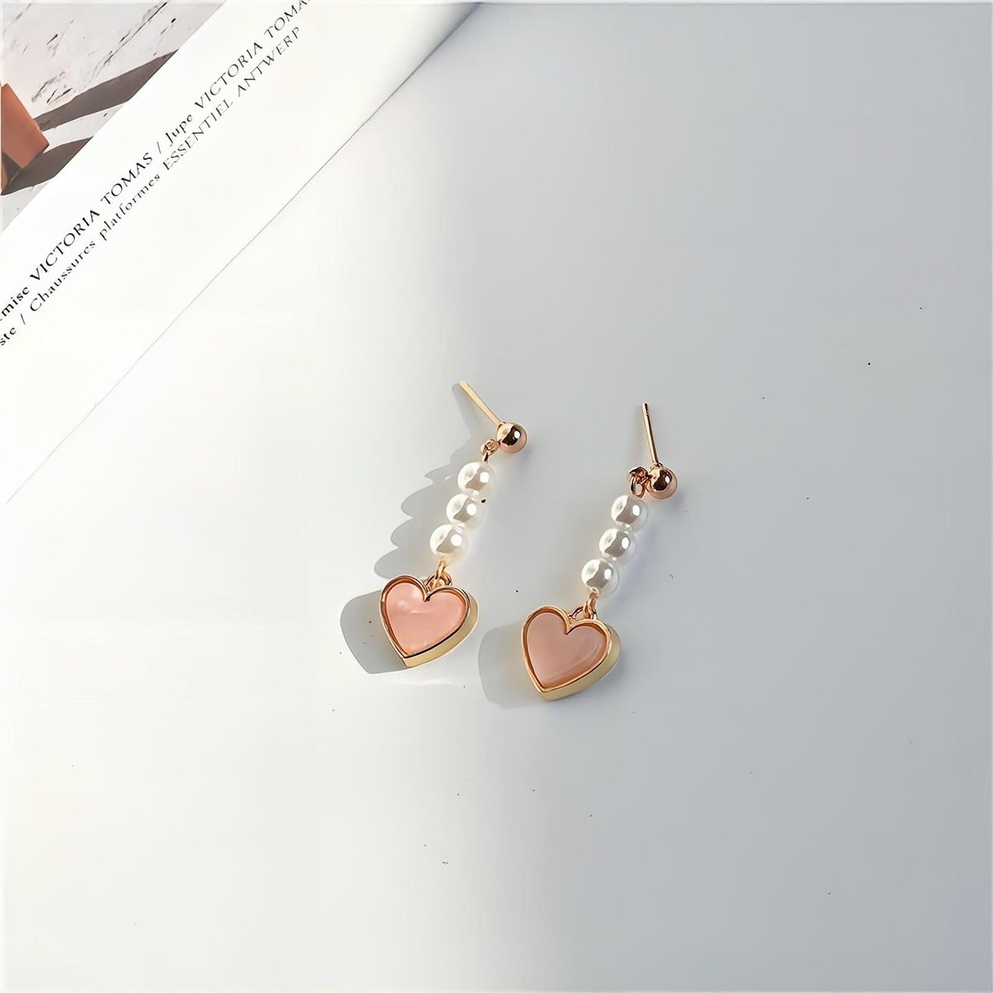 Boucles d'oreilles pendantes en forme de cœur en perles douces et chics