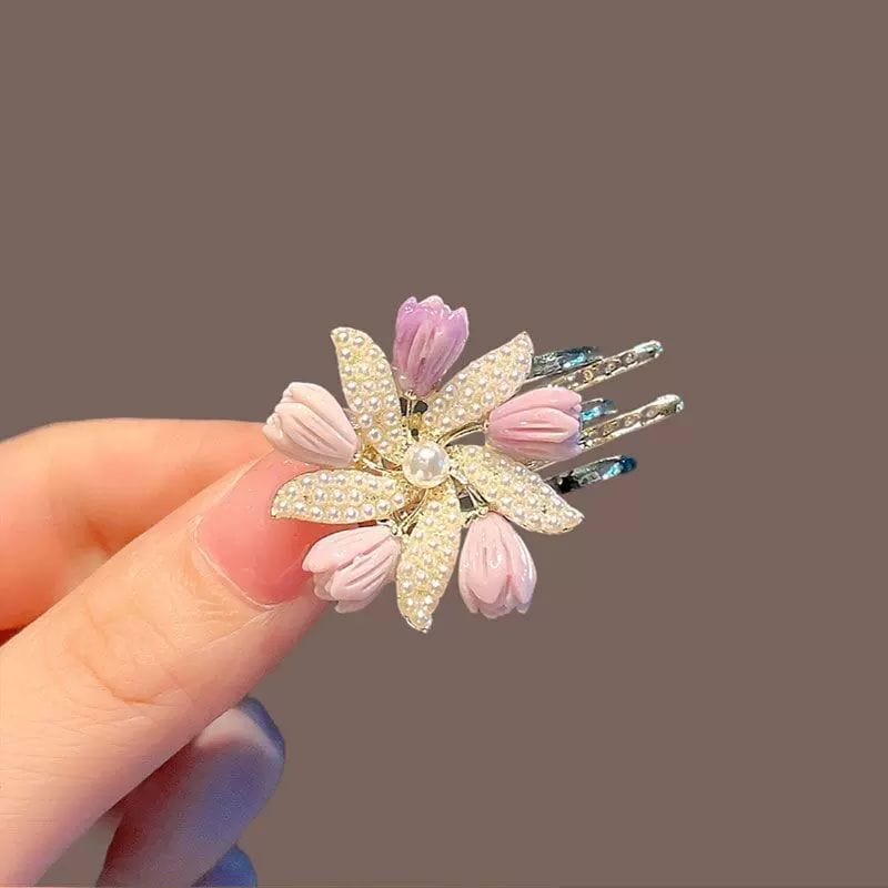 Pince à cheveux chic en forme de fleur de perle