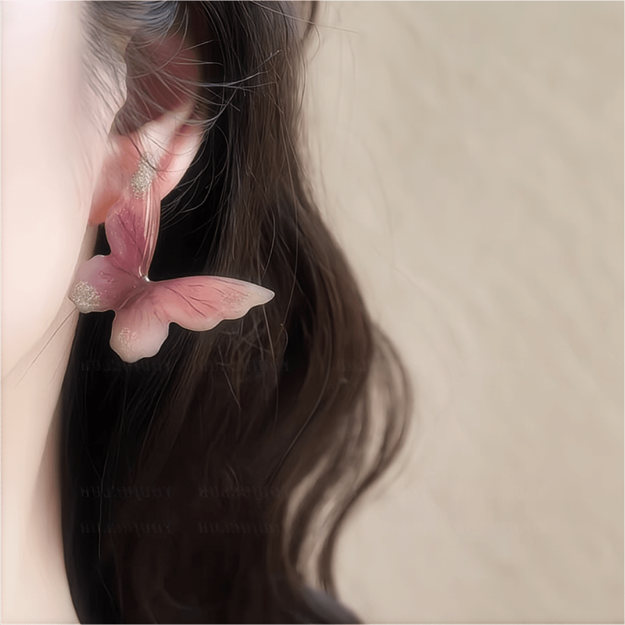 Boucles d'oreilles pendantes en forme de papillon rose
