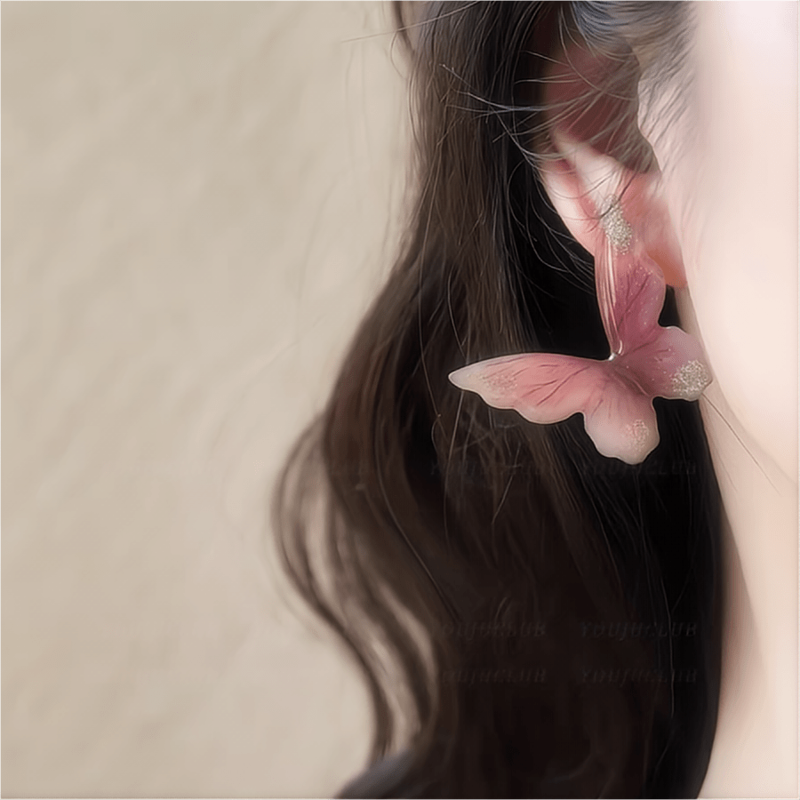Boucles d'oreilles pendantes en forme de papillon rose