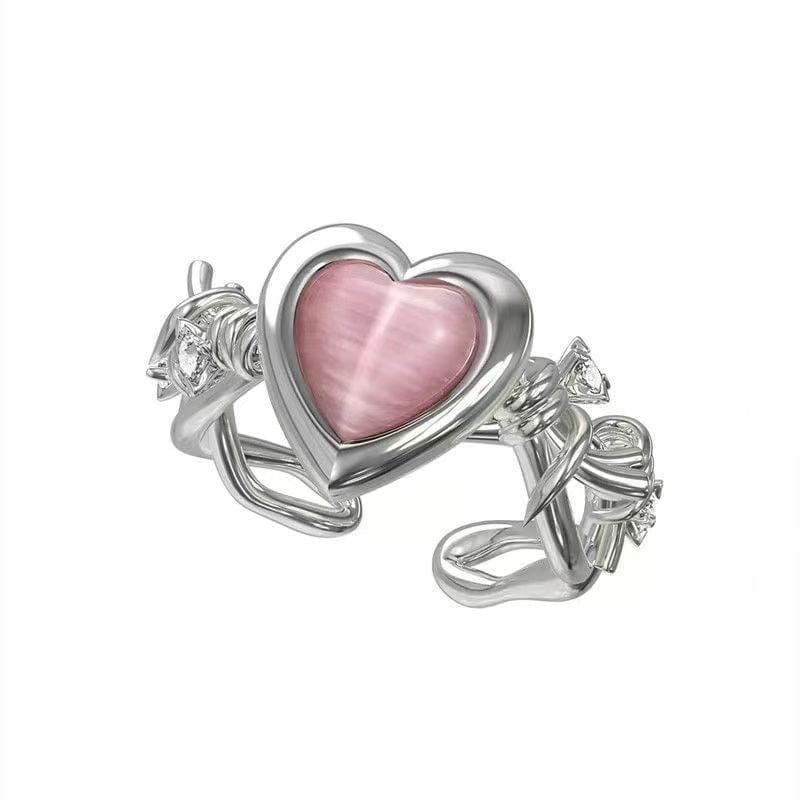 Chic Pink Opal Heart Ring