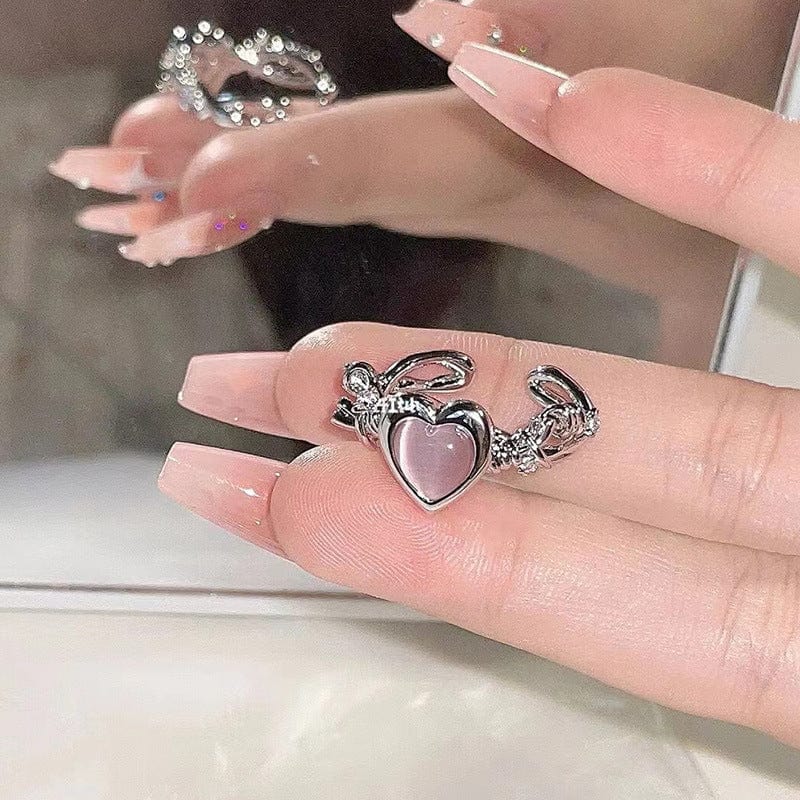 Chic Pink Opal Heart Ring