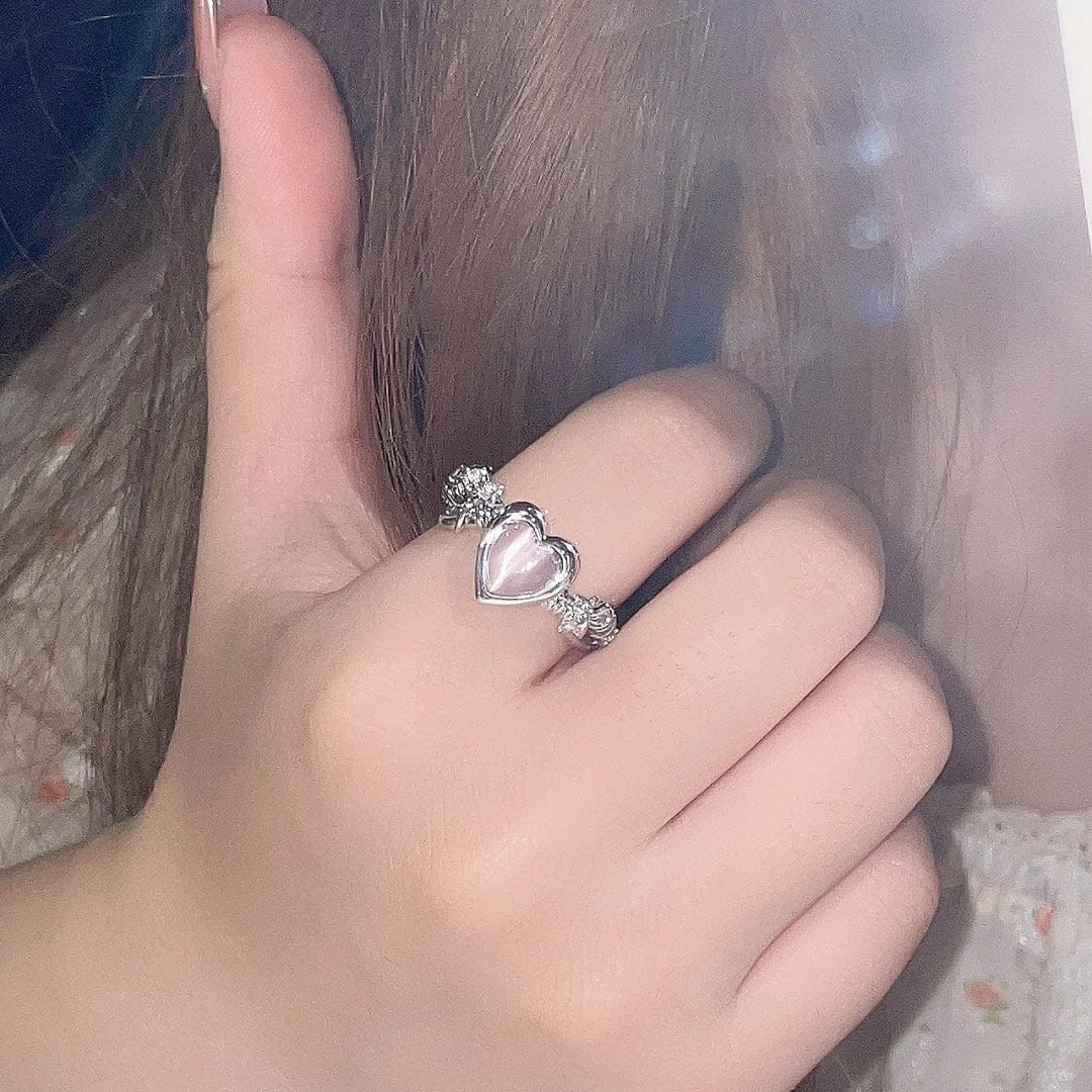 Chic Pink Opal Heart Ring