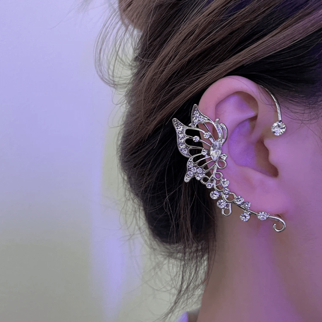 Elegant Rhinestone Butterfly Ear Cuff