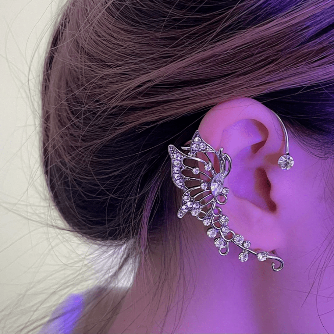 Elegant Rhinestone Butterfly Ear Cuff