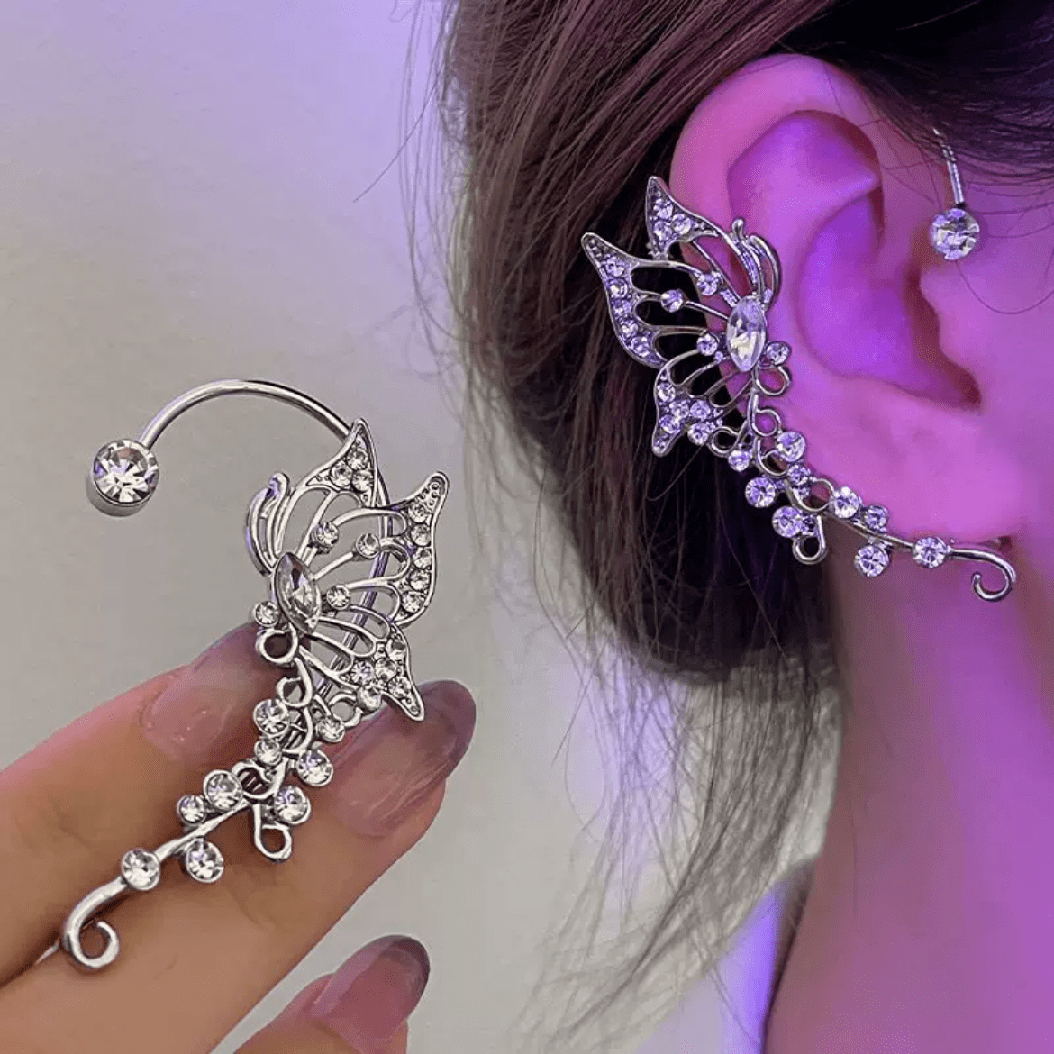 Elegant Rhinestone Butterfly Ear Cuff