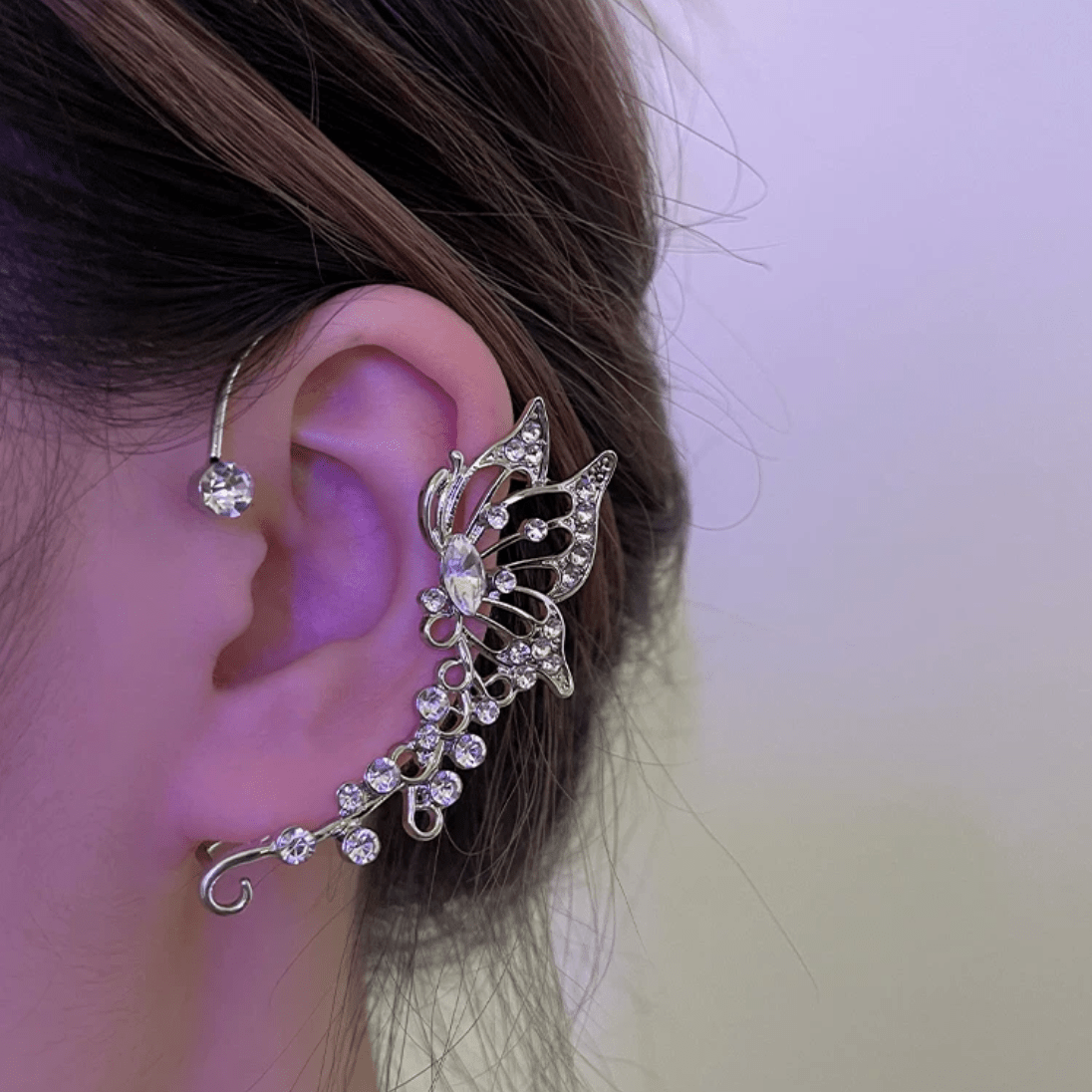 Elegant Rhinestone Butterfly Ear Cuff