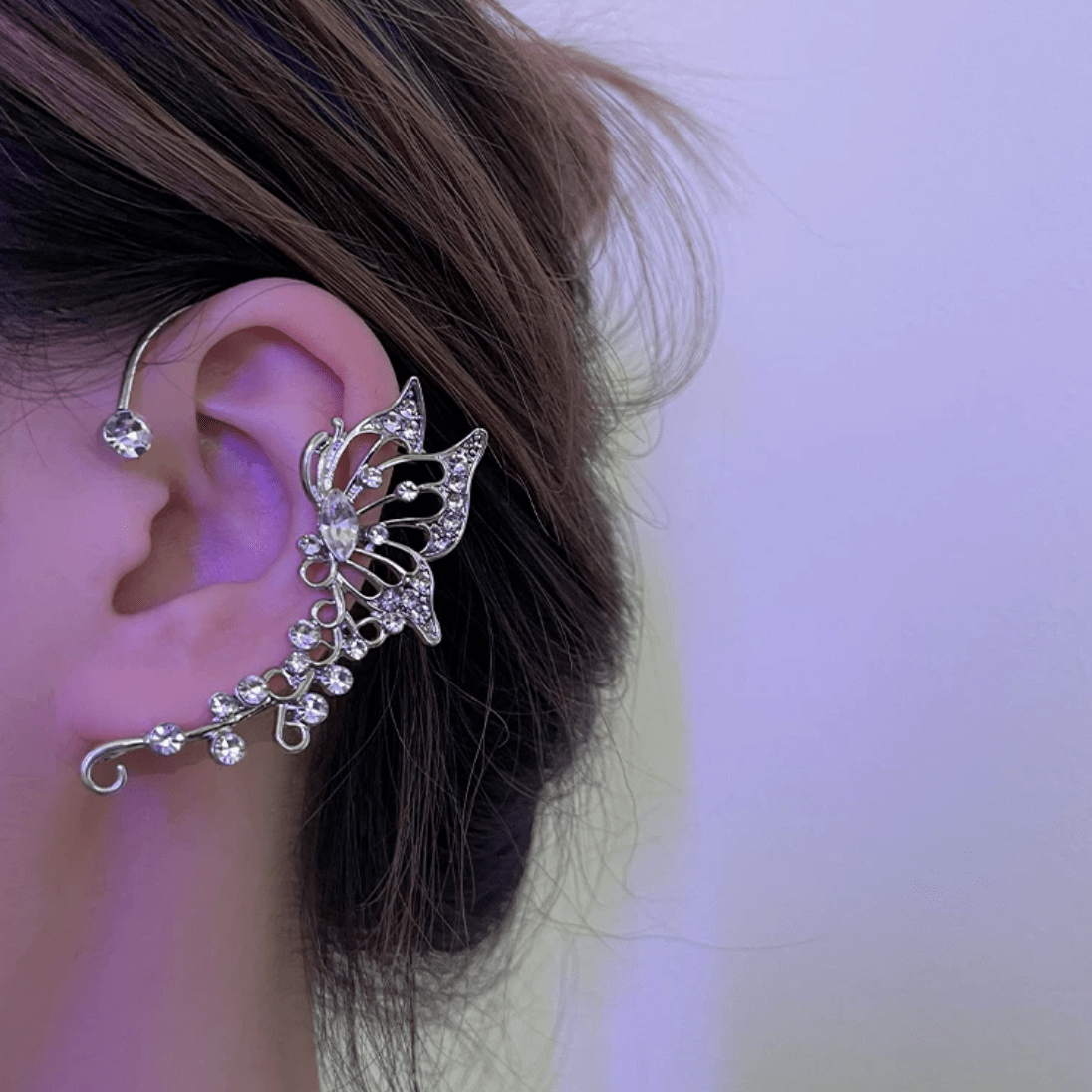 Elegant Rhinestone Butterfly Ear Cuff