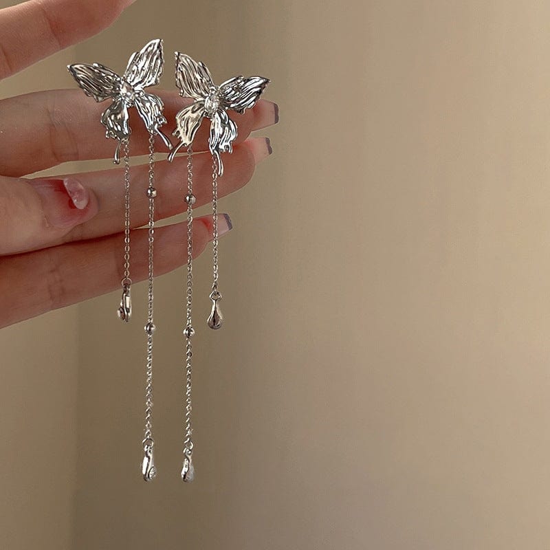 Chic Rhinestone Butterfly Tassel Chain Earrings
