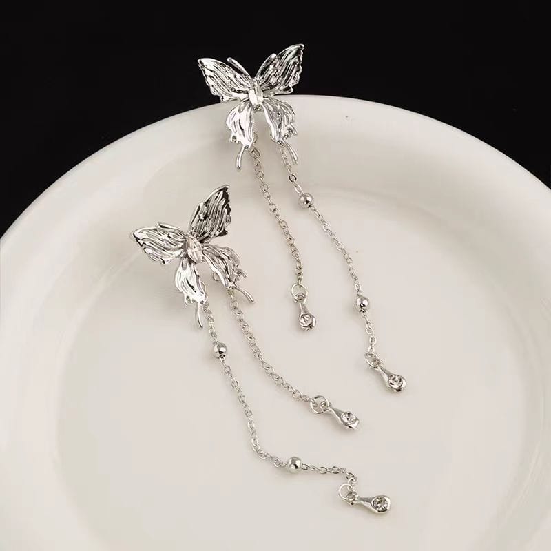 Chic Rhinestone Butterfly Tassel Chain Earrings