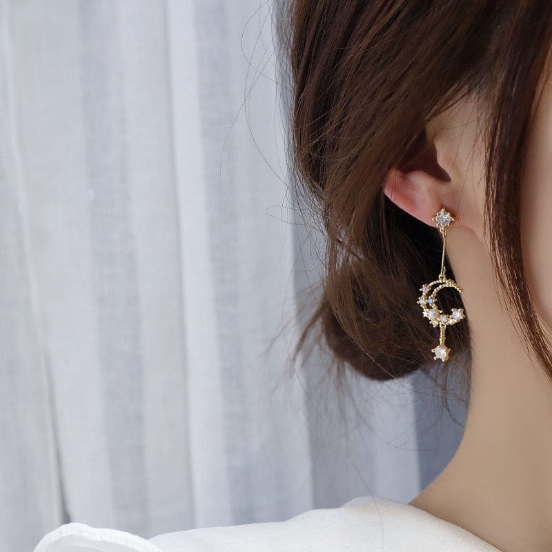 Chic Rhinestone Moon Phase Dangle Earrings