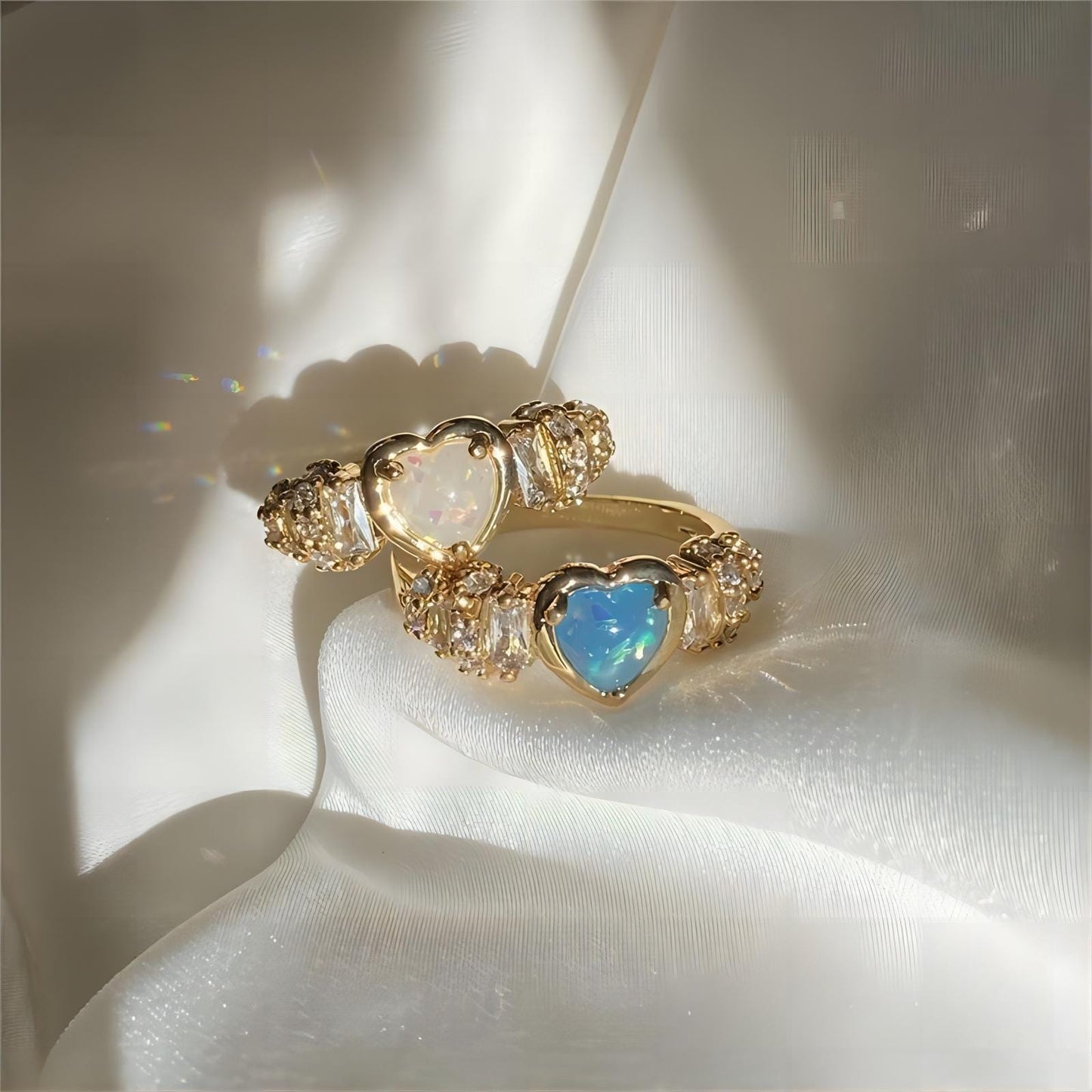 Chic Rhinestone Opal Heart Ring