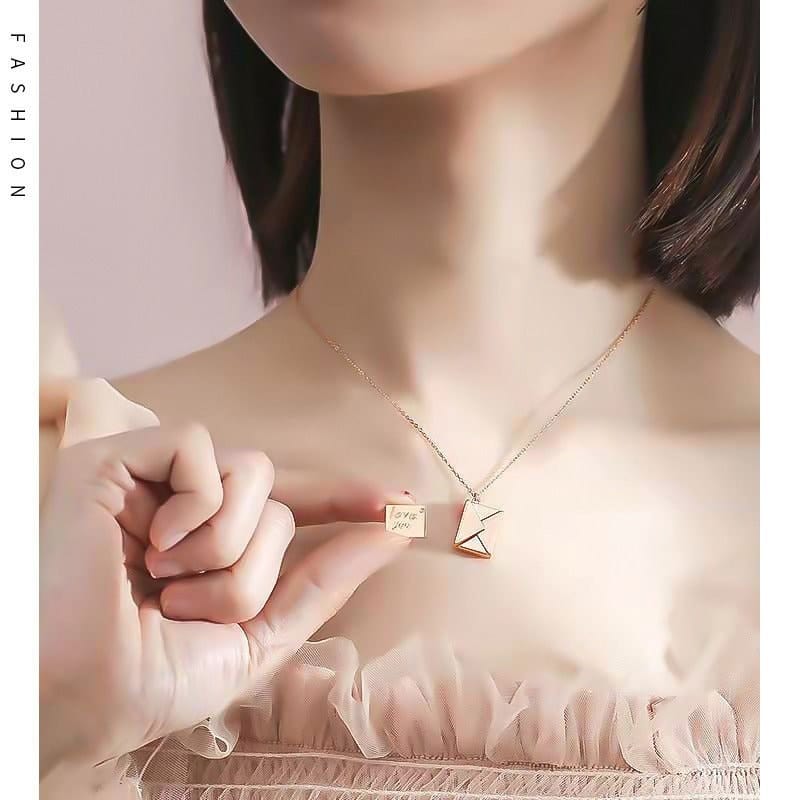 Elegant Steel Envelope Locket Pendant Letter Chain Necklace