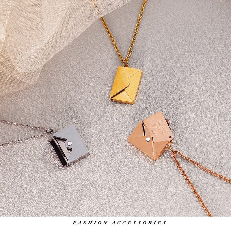 Elegant Steel Envelope Locket Pendant Letter Chain Necklace