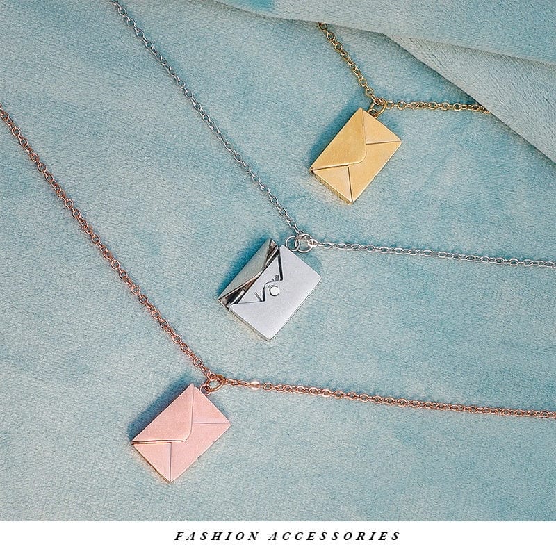 Elegant Steel Envelope Locket Pendant Letter Chain Necklace