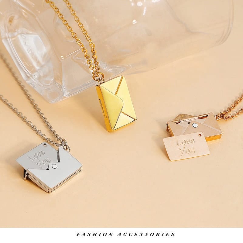 Elegant Steel Envelope Locket Pendant Letter Chain Necklace