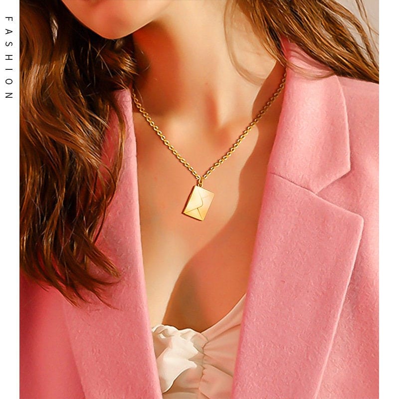 Elegant Steel Envelope Locket Pendant Letter Chain Necklace