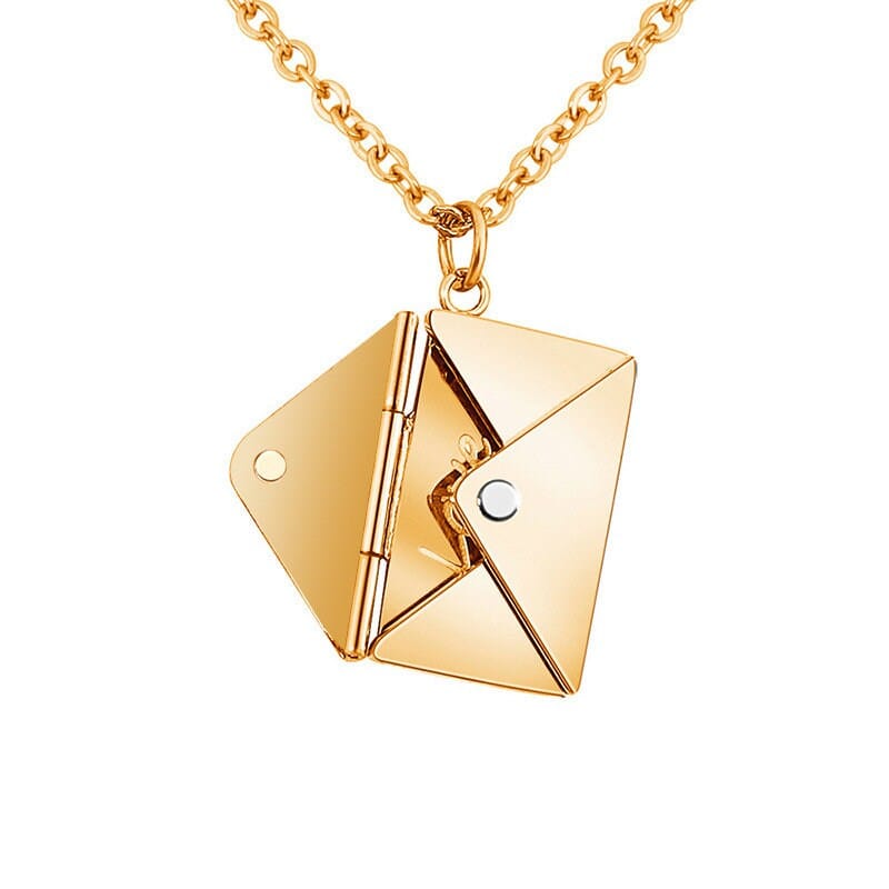 Elegant Steel Envelope Locket Pendant Letter Chain Necklace