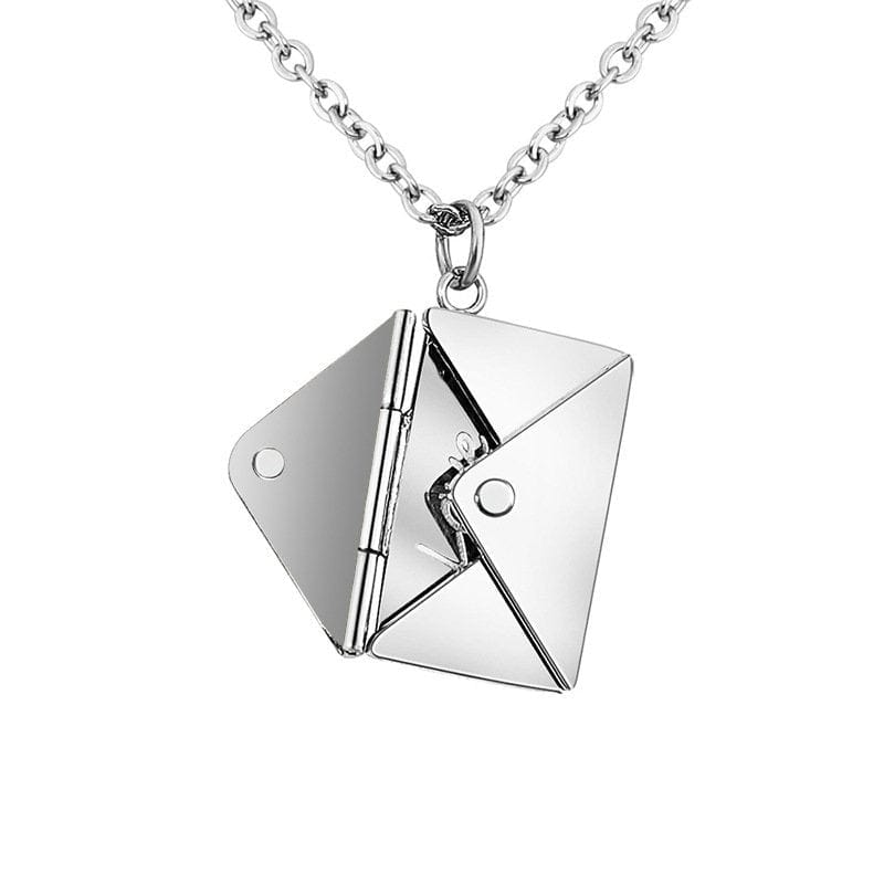 Elegant Steel Envelope Locket Pendant Letter Chain Necklace
