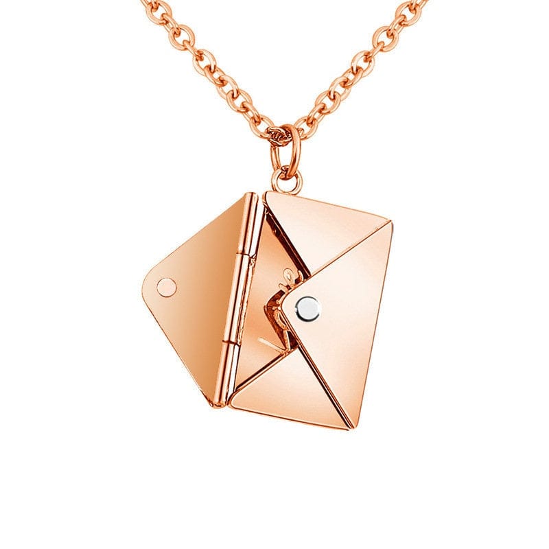 Elegant Steel Envelope Locket Pendant Letter Chain Necklace