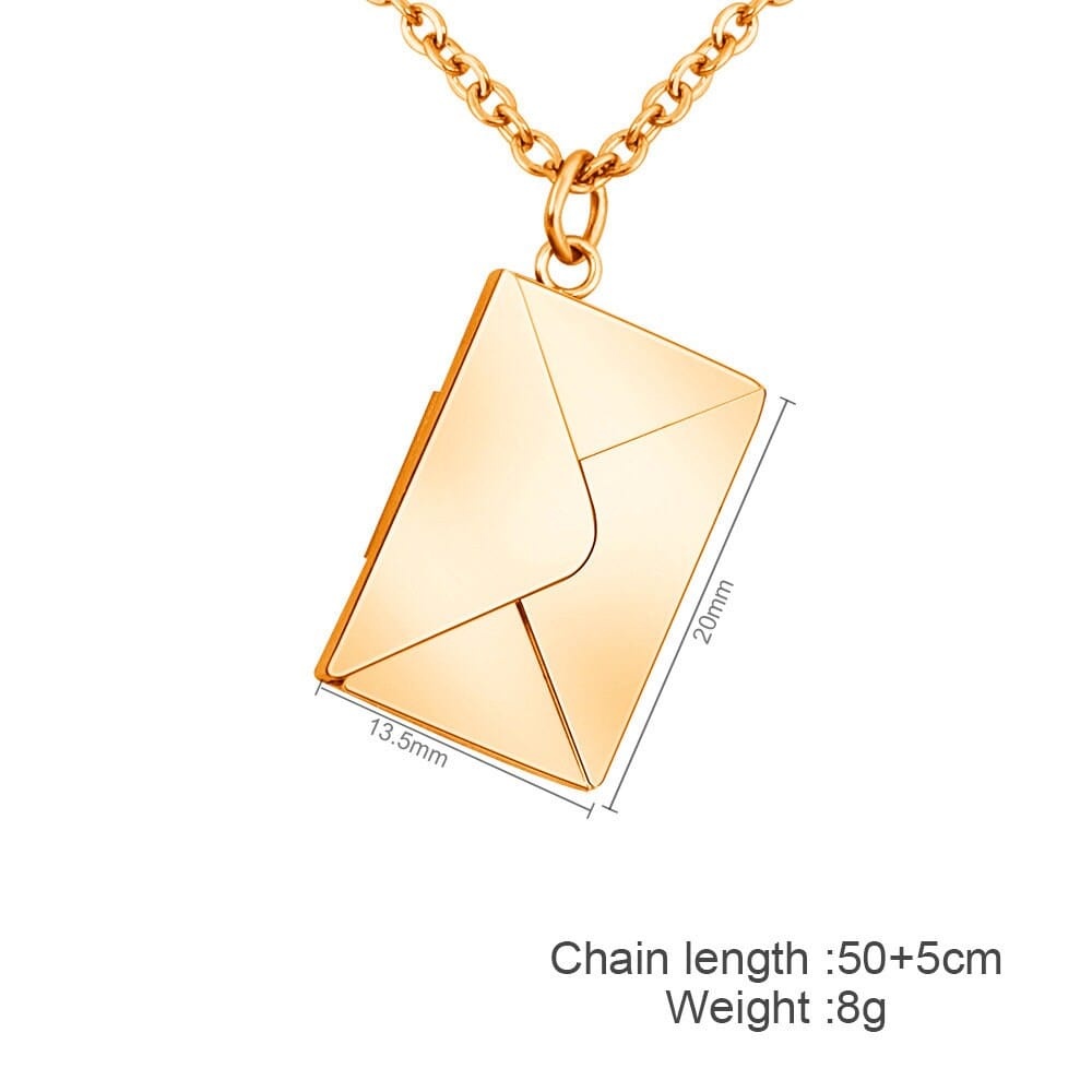 Elegant Steel Envelope Locket Pendant Letter Chain Necklace