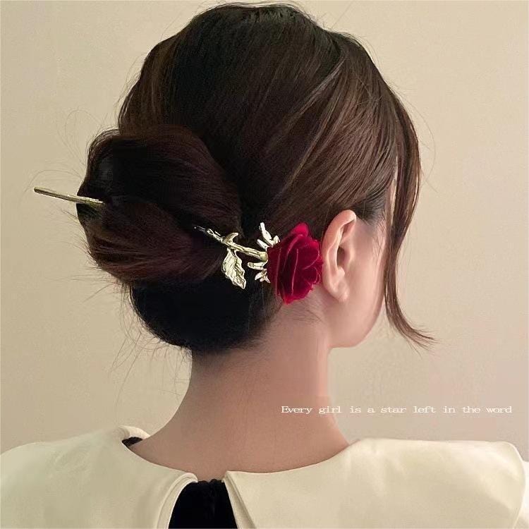 Elegante Samt Rose Chignon Haargabel Haarnadel