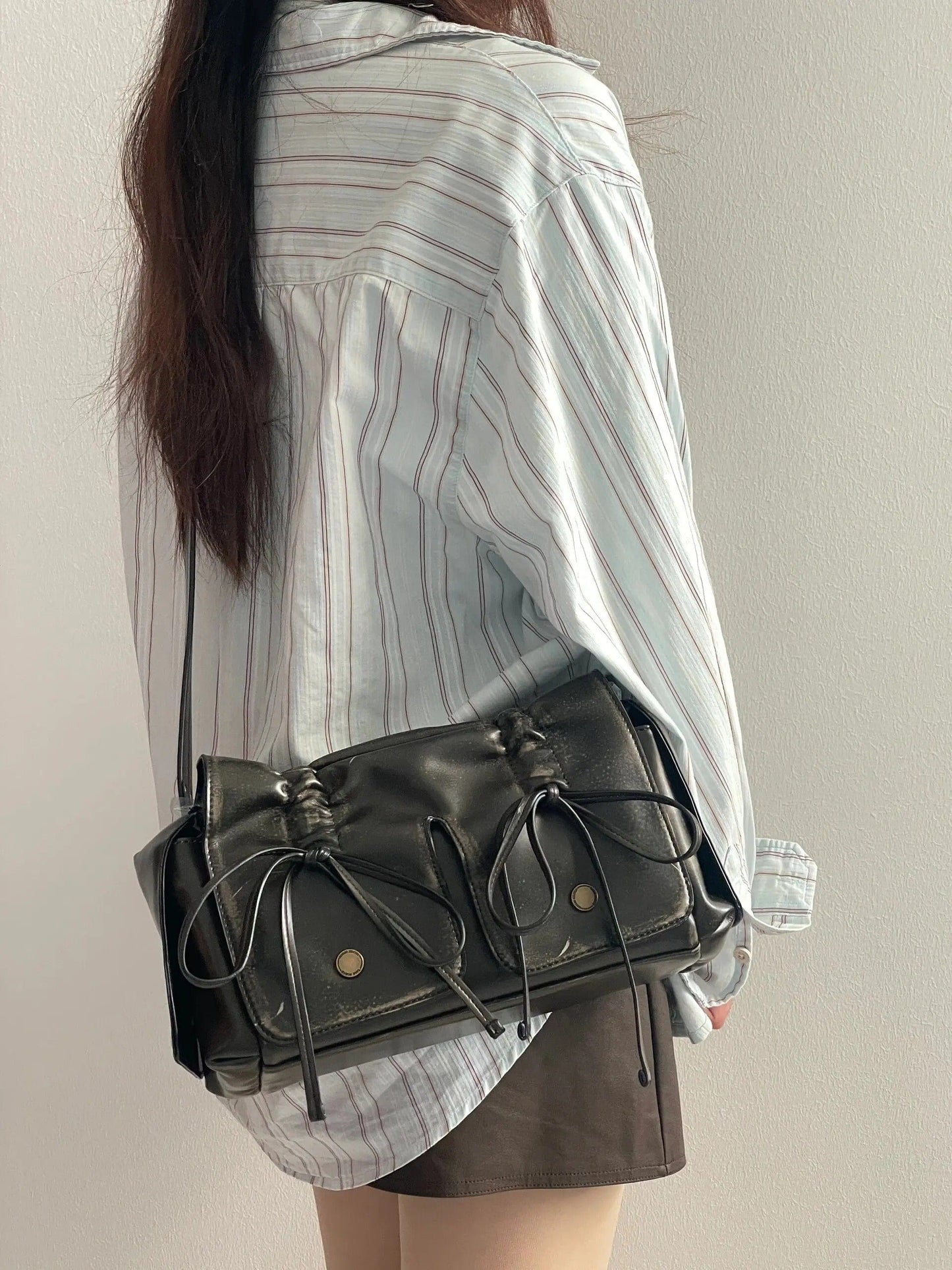 Colorful Ribbon Shoulder Leather Shoulder Bag