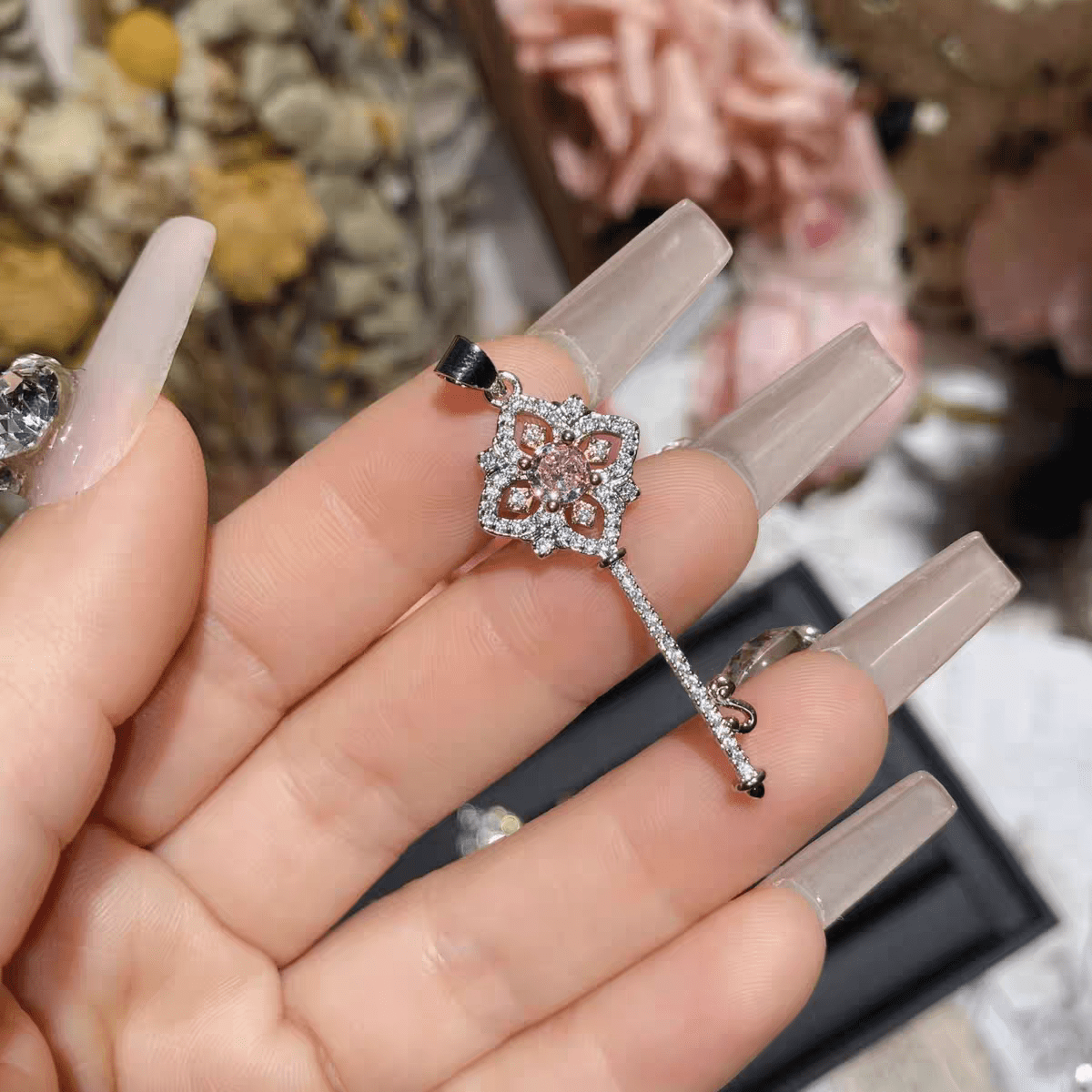 Floral Key Pendant Necklace