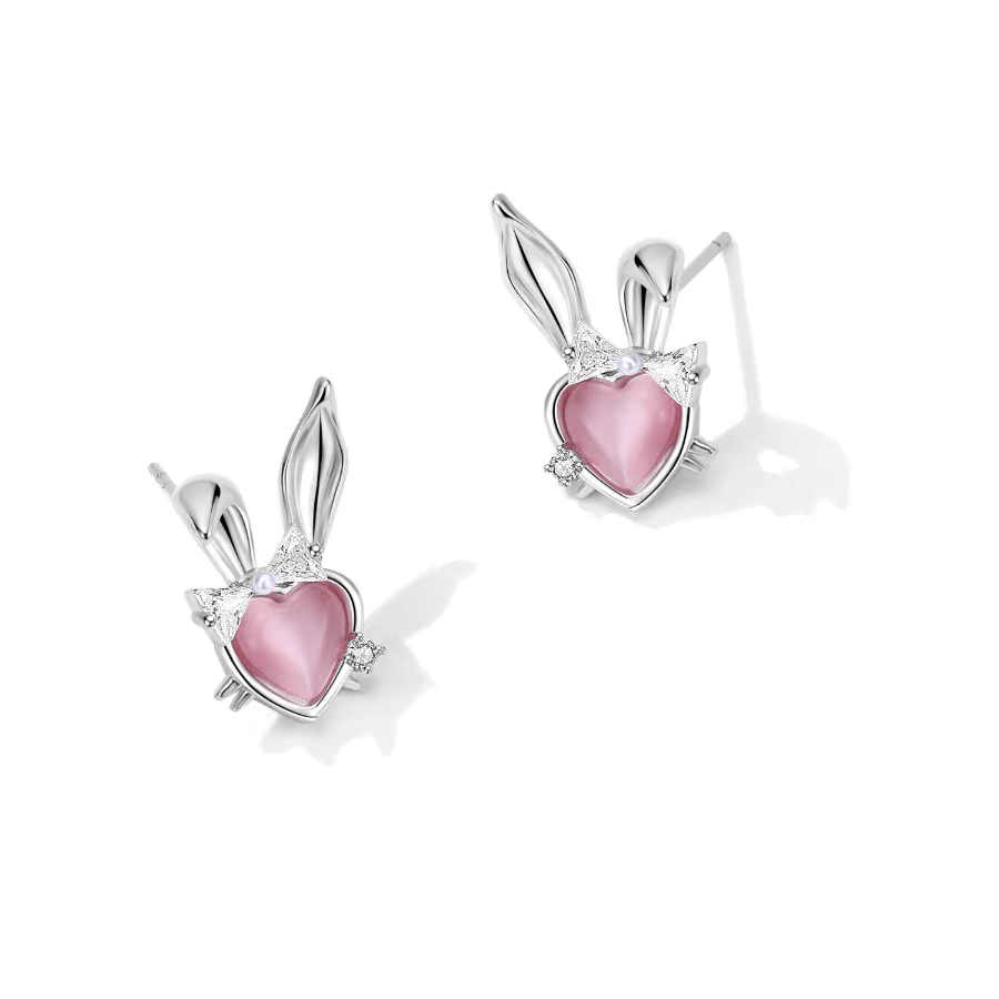 Boucles d'oreilles oreilles de lapin en forme de cœur rose