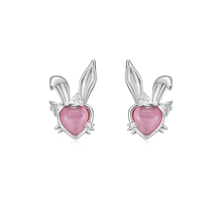 Boucles d'oreilles oreilles de lapin en forme de cœur rose