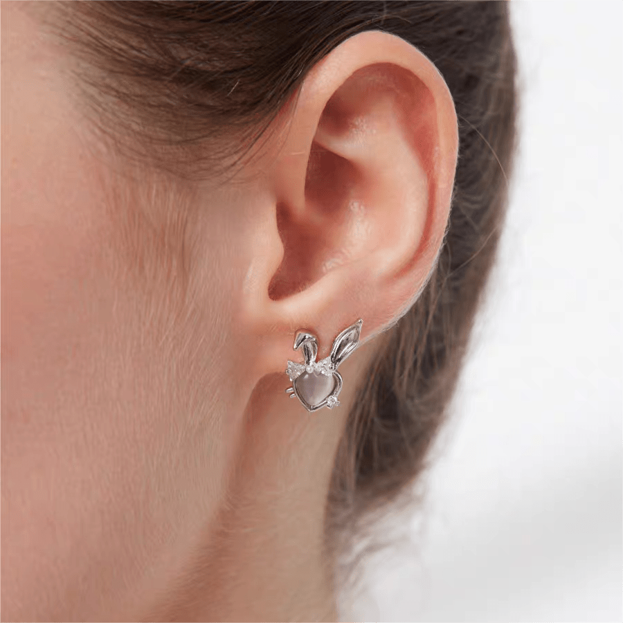 Boucles d'oreilles oreilles de lapin en forme de cœur rose