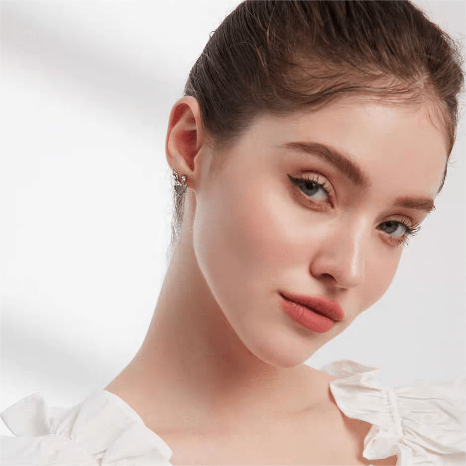 Boucles d'oreilles oreilles de lapin en forme de cœur rose