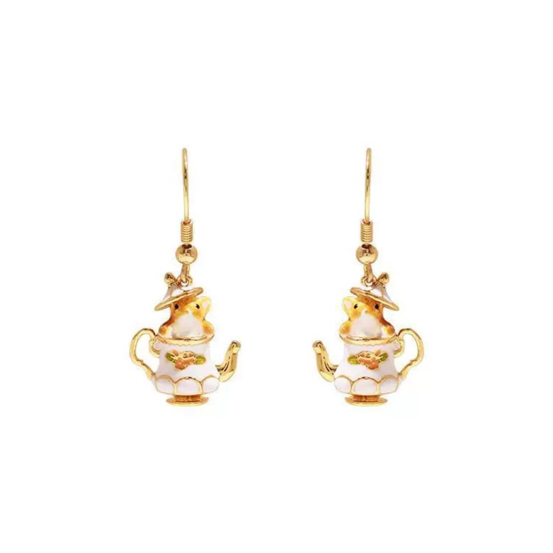 Cute Teacup Hamster Earrings Necklace
