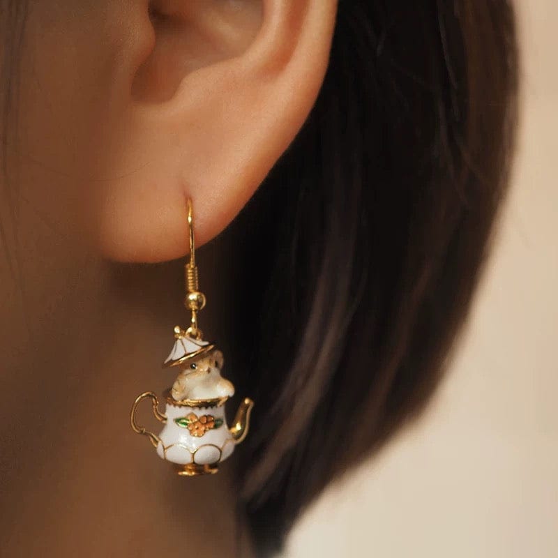 Cute Teacup Hamster Earrings Necklace