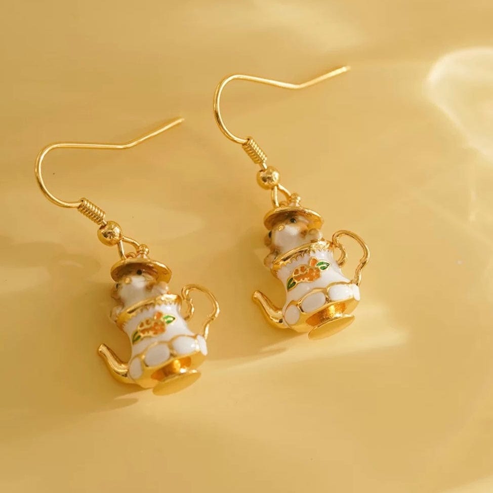 Cute Teacup Hamster Earrings Necklace