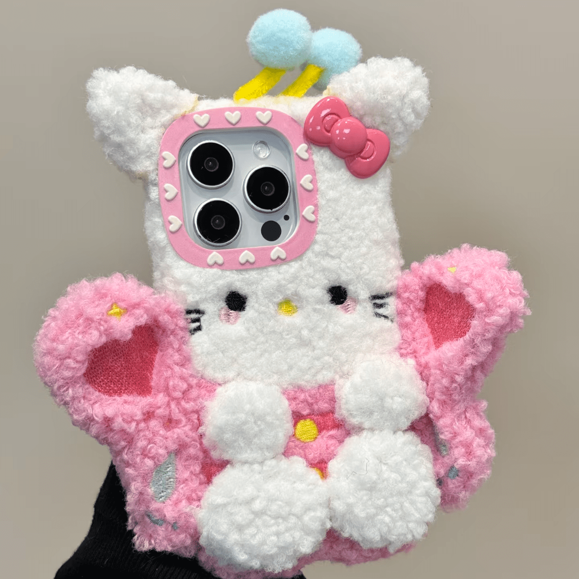 Cute Kitty Pink Wing Bee Plush iPhone Case
