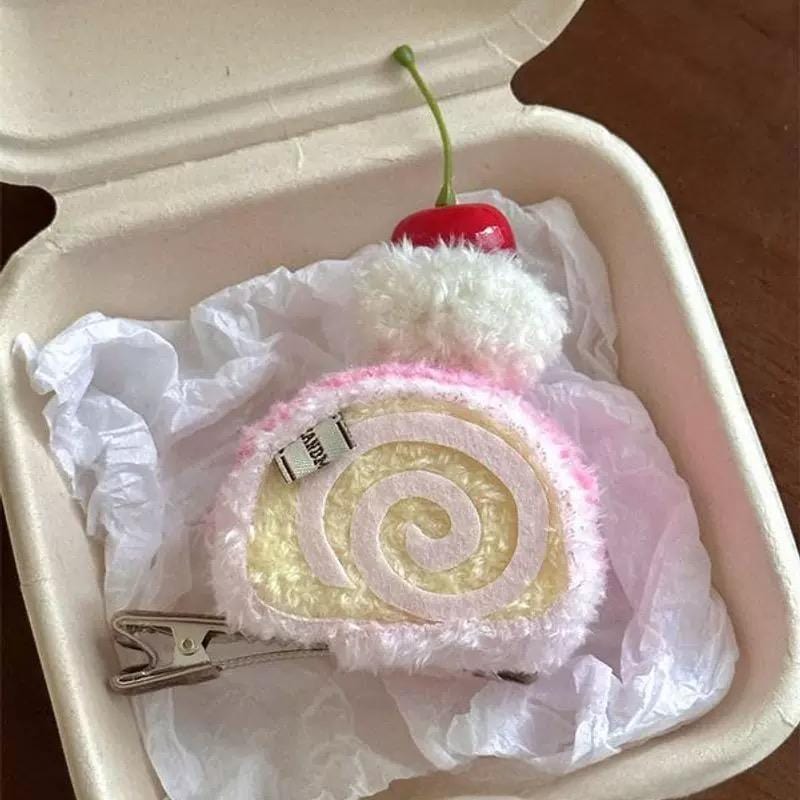 Cream Clip Hair Cute Dessert Cherry Plush