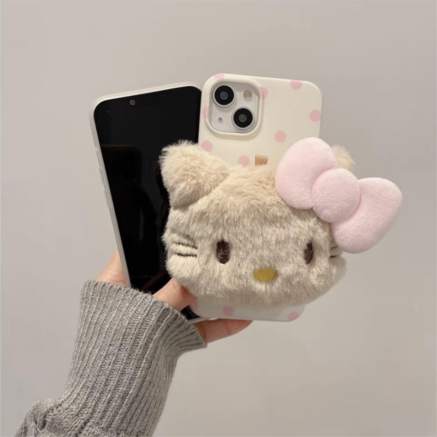 Étui pour iPhone avec support en peluche et motif chat mignon