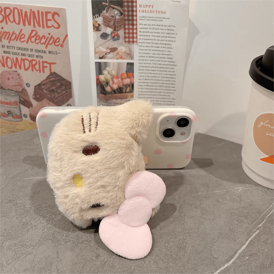 Étui pour iPhone avec support en peluche et motif chat mignon