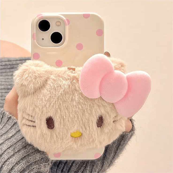 Étui pour iPhone avec support en peluche et motif chat mignon