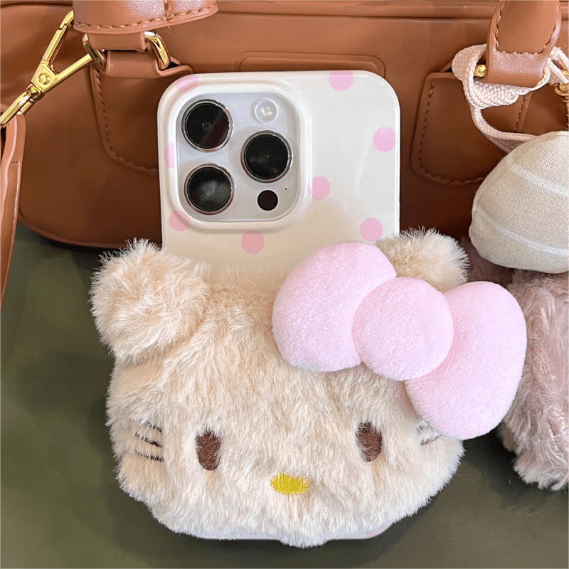 Étui pour iPhone avec support en peluche et motif chat mignon
