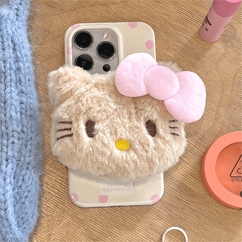 Étui pour iPhone avec support en peluche et motif chat mignon