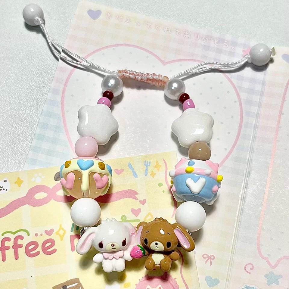 Cute Bunnies Cupcake Glass Bead Chain Bracelet