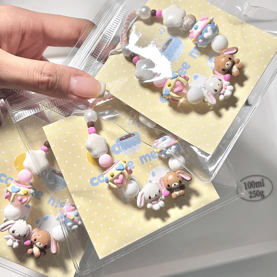 Cute Bunnies Cupcake Glass Bead Chain Bracelet