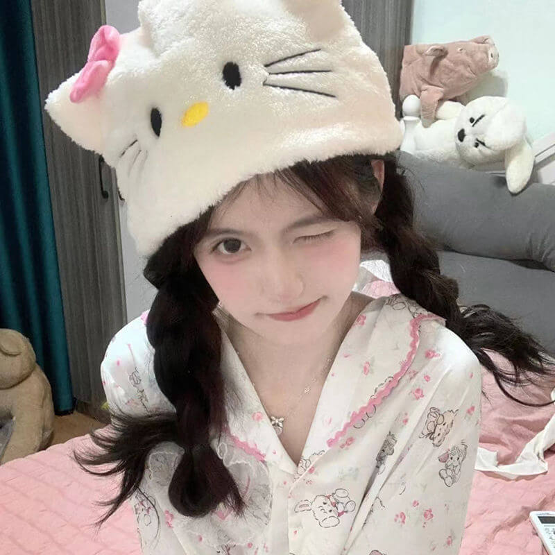 Bonnet moelleux en forme de chat Kawaii