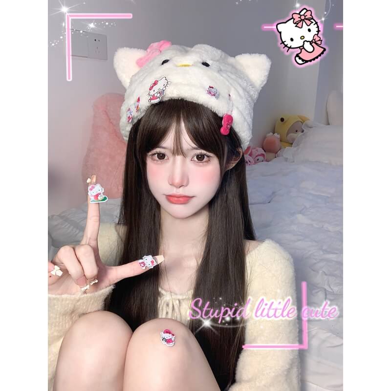 Bonnet moelleux en forme de chat Kawaii